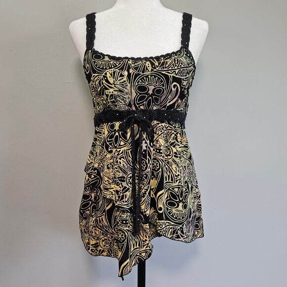 Santiki Top Size XL Babydoll Y2K Forest Fairy Crochet Asymmetric Beaded Boho - Picture 1 of 10